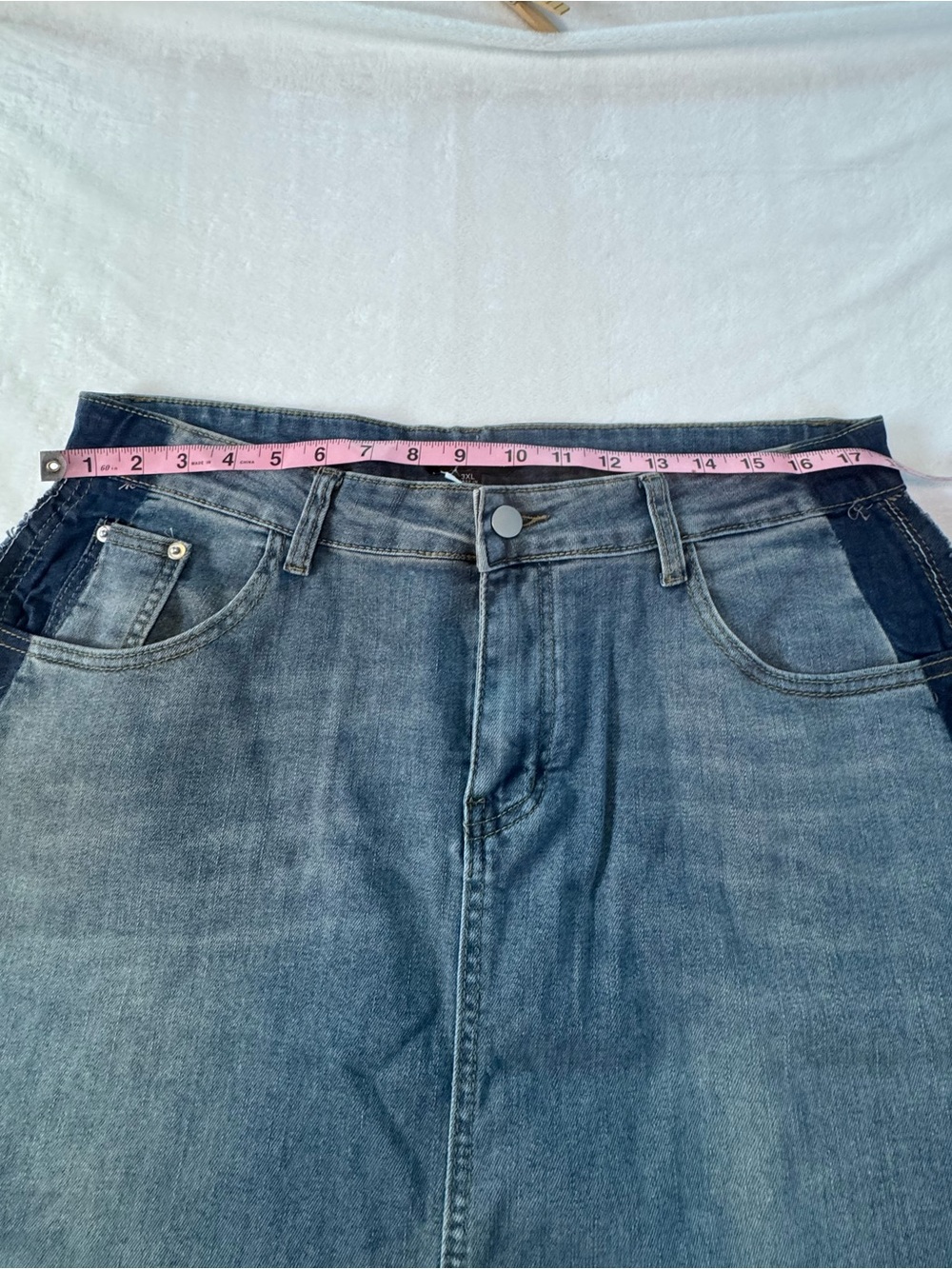 Davi & Dani Denim Maxi Skirt Raw Hem Colorblock Panel 3XL NWT - Picture 6 of 10
